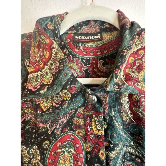 Vtg Notations Paisley Boho Silk Like Long Sleeve Button Up Size Small - Picture 2 of 7